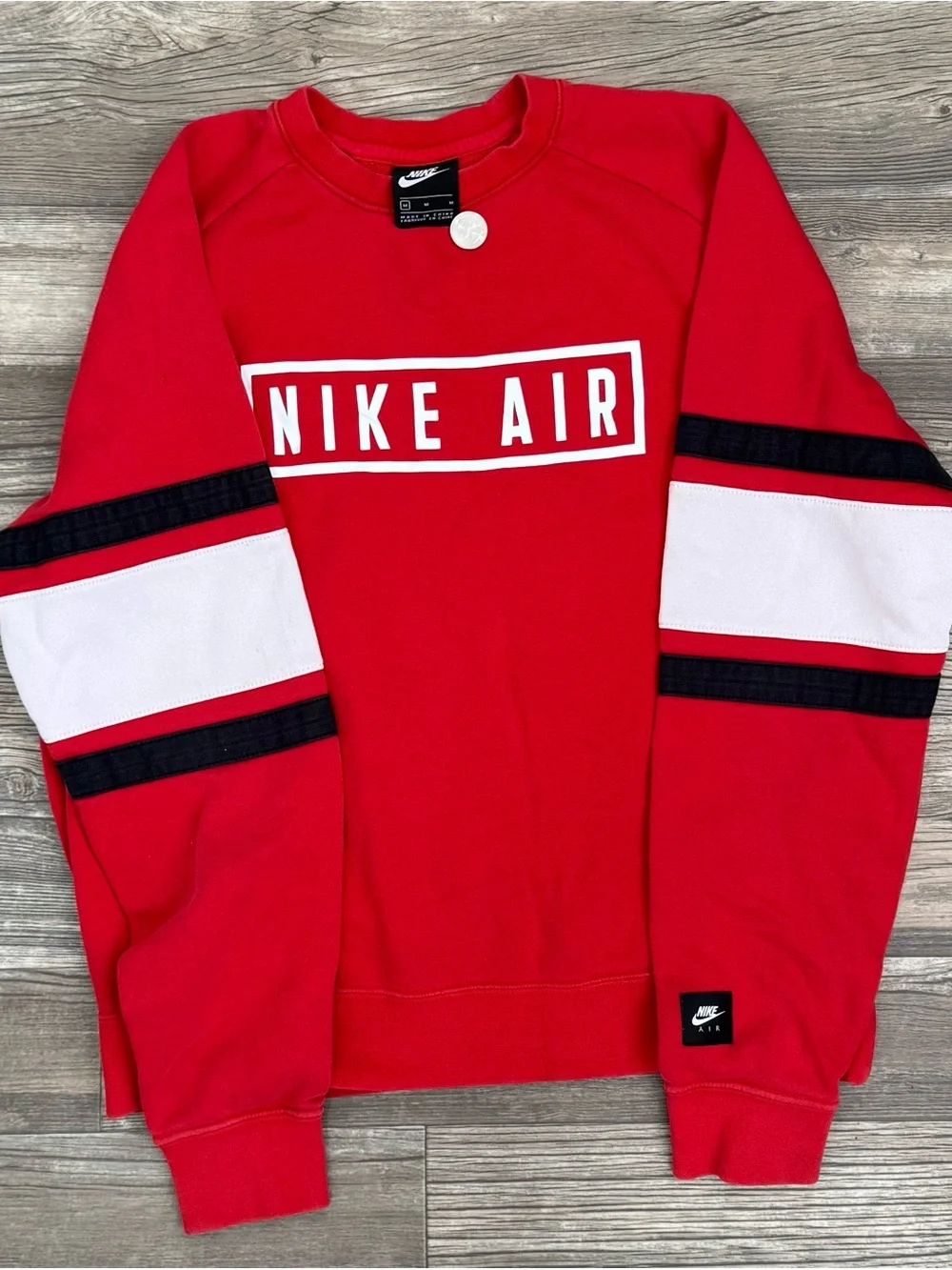 Nike Air Red Block Logo Colorblock French Terry Crewneck Sweatshirt M